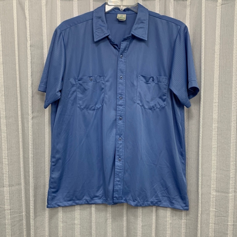Haband Button Down Short Sleeve‎ Blue Shirt Size L - EUC